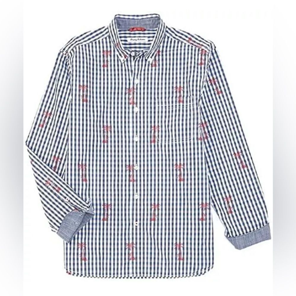 Tommy Bahama Palm Gingham NWT Ocean Deep Classic Fit 100% Cotton Shirt Small